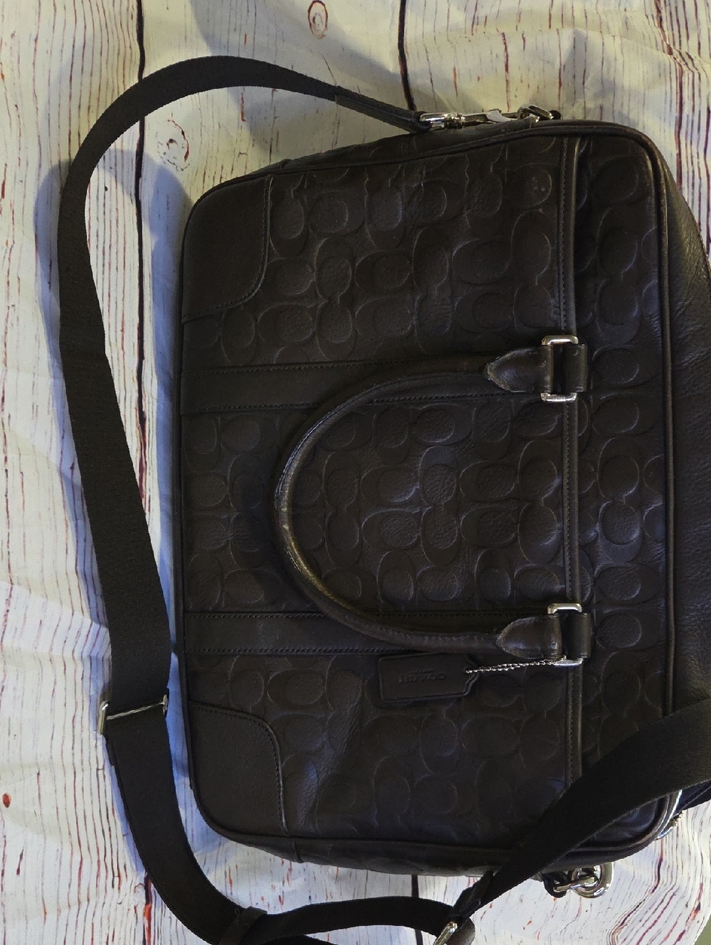 COACH Brown Slim Leather Laptop Briefcase with Shoulder Strap